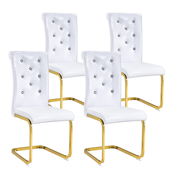 English Elm Set of 2 Glam Faux Alligator Pvc Dining Chairs with Crystal Buckle Bow Legs White W3875P371062