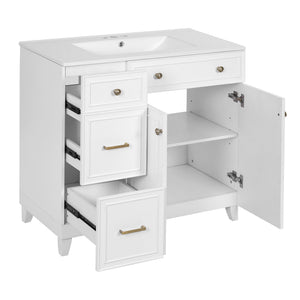 English Elm 36" Modern Bathroom Vanity with Ceramic Sink, Soft-Close Doors, Double-Layer Drawer & Storage Elegance White N729P289163K