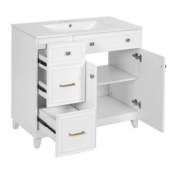 English Elm 36" Modern Bathroom Vanity with Ceramic Sink, Soft-Close Doors, Double-Layer Drawer & Storage Elegance White N729P289163K