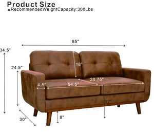 English Elm 65-inch Two Seat Sofa Breathable Foil Fabric Diamond Quilted Back Solid Wood Legs Light Brown W5568P478805