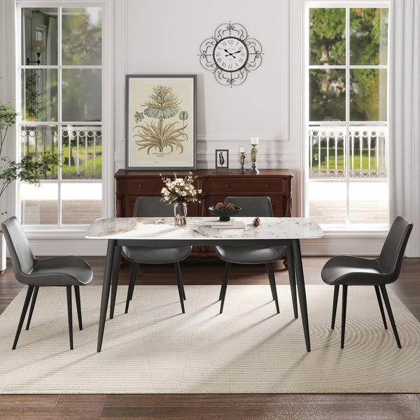 English Elm 62.99" Modern Artificial Stone White Pandora Dining Table With Curved Edges For 6 - Chic Design! W1535S00499