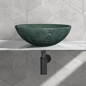 English Elm Green Natural Marble Vessel Sink - Polished Finish, Unique Veining, Elegant Bathroom Upgrade  ⌀15.7" W1696P333279