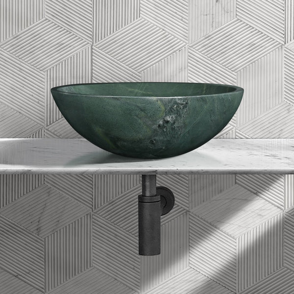 English Elm Green Natural Marble Vessel Sink - Polished Finish, Unique Veining, Elegant Bathroom Upgrade  ⌀15.7" W1696P333279