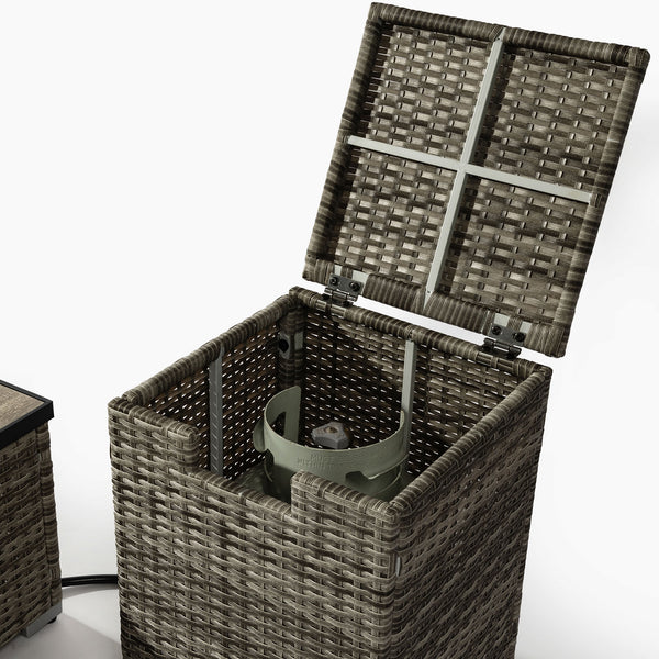 English Elm 32" Outdoor Propane Fire Pit Table with Ceramic Top, 50,000 BTU Stainless Steel Burner, Wicker Base and Tank Cover Beige W853P202196