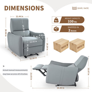 English Elm Wall Zero Wall Power Recliner Chair with Overstuffed Backrest, USB Type-C Charging Port, Space-Saving Electric Recliner for Small Rooms Blue Gray W1028S00036