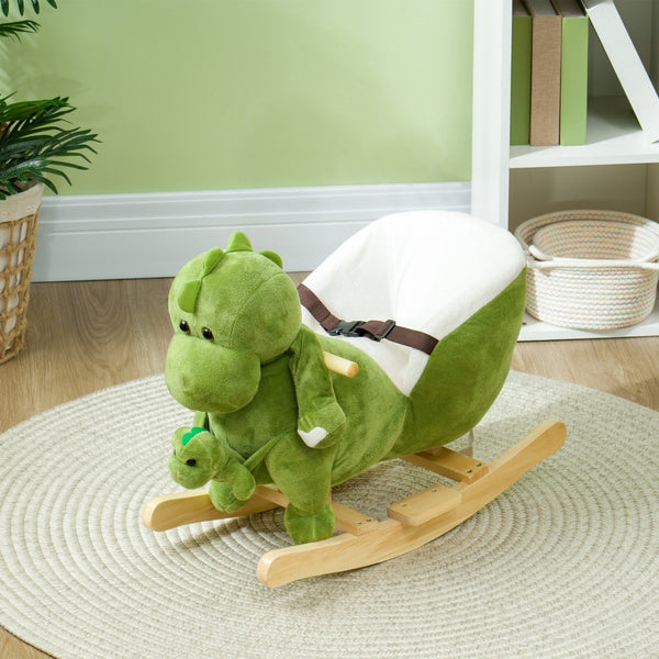 English Elm Qaba Plush Dinosaur Toddler Rocker with 32 Songs Hand Puppet and Safe Wooden Base W2225P249743