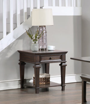English Elm Traditional Classic End Table with Storage Drawer and Open Shelf Birch Veneer Finish for Living Room Espresso 41.75 L x 26.5 W x 11 H B011P291538