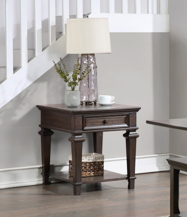 English Elm Traditional Classic End Table with Storage Drawer and Open Shelf Birch Veneer Finish for Living Room Espresso 41.75 L x 26.5 W x 11 H B011P291538