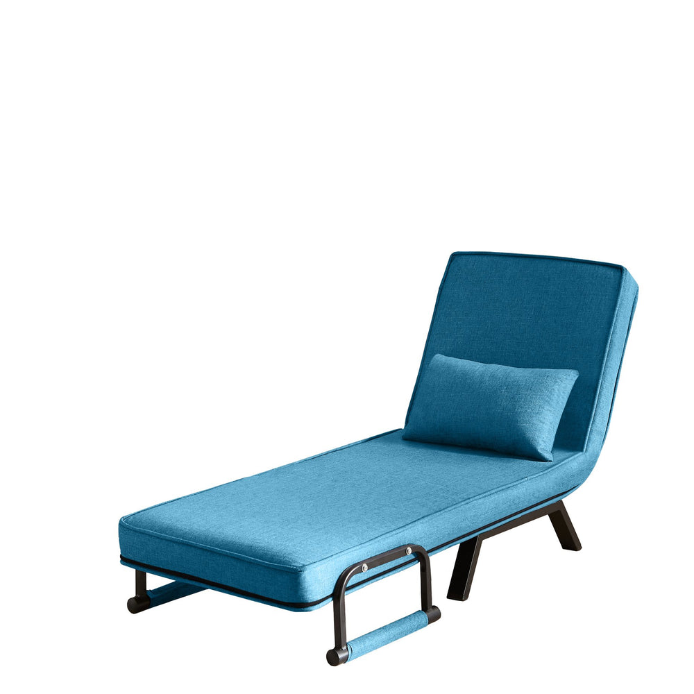 English Elm Convertible Chair Bed Sleeper 5-in-1 Folding Futon Sofa for Adults, Linen Upholstery, 5-Position Recline, Removable Arms, 450lb Capacity, Machine-Wash Cover — Blue W1359P211935