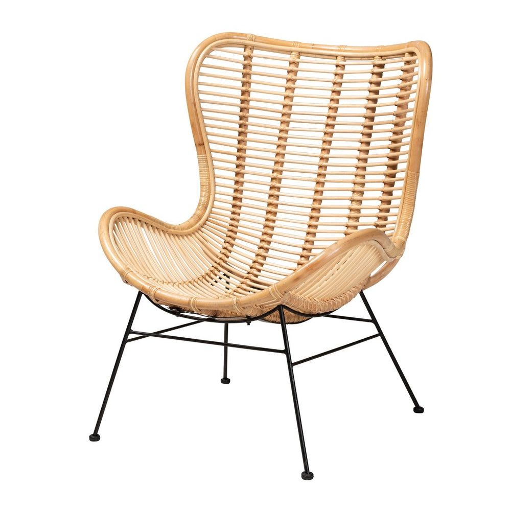English Elm Modern Handcrafted Rattan Accent Chair with Black Metal Frame for Boho Living Spaces B2750P470079