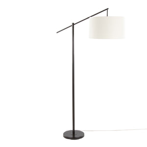 English Elm Casper 69" Contemporary Oil Bronze Floor Lamp with Natural Linen Drum Shade, Slim Angled Design B202P223999