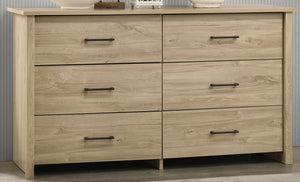 English Elm Celeste 57" Light Oak 6-Drawer Dresser With Black Metal Handles For Modern Bedroom Storage Solutions B061P360302