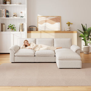 English Elm Cloud Sectional Sofa with Movable Chaise Soft Chenille Upholstery for Modern Living Rooms Beige W1359S00062
