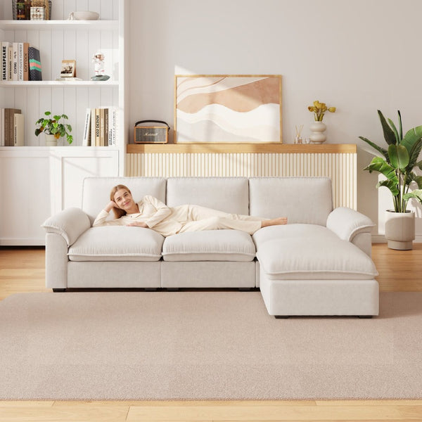 English Elm Cloud Sectional Sofa with Movable Chaise Soft Chenille Upholstery for Modern Living Rooms Beige W1359S00062