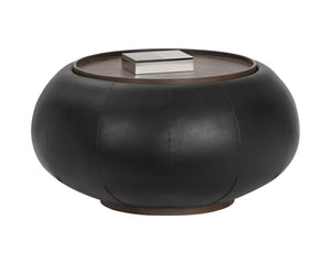 Sunpan Zenzi Contemporary Storage Coffee Table with Faux Leather, Ash Veneer Tray, and Hidden Storage Space Bravo Black