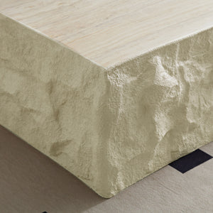 English Elm Fiberglass Square Coffee Table 35.4" Imitation Stone Finish, Durable Waterproof Design, No Assembly W2582P250702