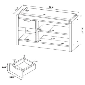 English Elm Astor Smoked Finish Entryway Bench with Drawer Open Shelving and Faux Leather Seat White Oak B062P440254