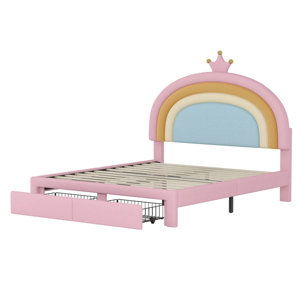 English Elm Full Velvet Rainbow Platform Bed with Storage Drawer, Pink Upholstered Princess Frame, No Box Spring Needed N733P234609H