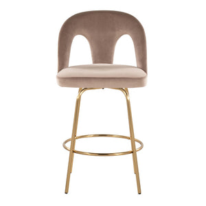 English Elm Fixed-height Swivel Counterstools with White Upholstery Gold Footrest Set of 2 Taupe B202S01790
