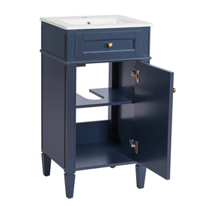 English Elm 18-inch French Style Freestanding Bathroom Vanity with Ceramic Sink Soft Close Storage Blue N710P411340C