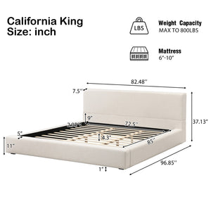 English Elm California King Linen Upholstered Bed Thick Padded Panels Solid Rubberwood Legs 800lb N757C404836I