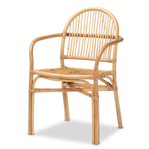 English Elm Modern Rattan Dining Chair Woven Round Back Boho Coastal Armchair Natural Finish B2750P420424