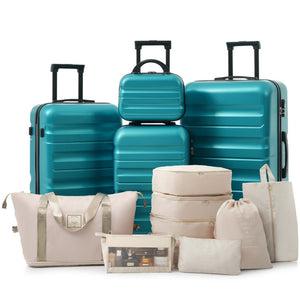 English Elm Hardshell Abs Four Piece Luggage Set with Spinner Wheels Tsa Lock Packing Cubes Blue N730P262653D