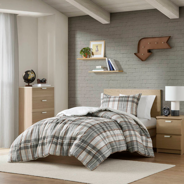 English Elm Plaid Twin/Twin XL Duvet Cover Set - 100% Microfiber, Anti-Microbial, Soft Printed Plaid with Solid Reverse B035P294219