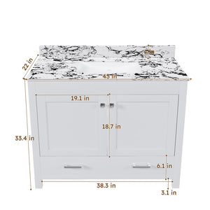 English Elm Modern 43 Inch Bathroom Vanity Solid Wood Cabinet with Soft Close Drawers Storage W509S00170