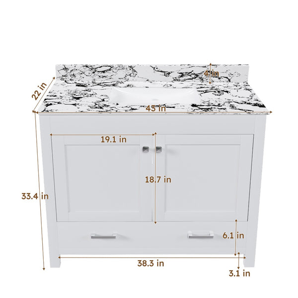 English Elm Modern 43 Inch Bathroom Vanity Solid Wood Cabinet with Soft Close Drawers Storage W509S00170