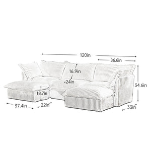 English Elm Slipcovered U-Shape Sectional Sofa - Modular Deep Seat Couch With Soft Corduroy & Elegant Design, Black W3041S00098-GIGA