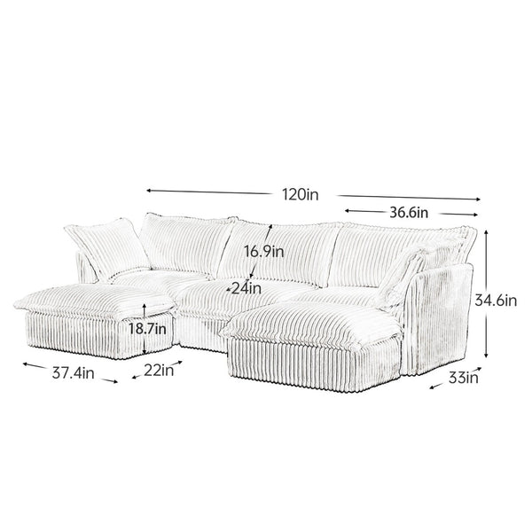 English Elm Slipcovered U-Shape Sectional Sofa - Modular Deep Seat Couch With Soft Corduroy & Elegant Design, Black W3041S00098-GIGA