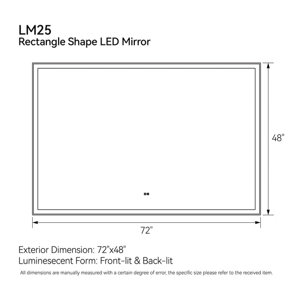 English Elm 72"x48" Modern LED Smart Mirror for Bathroom — Front & Back Lighting, Touch Anti-Fog, 3-Color Memory Mode T3177P284029