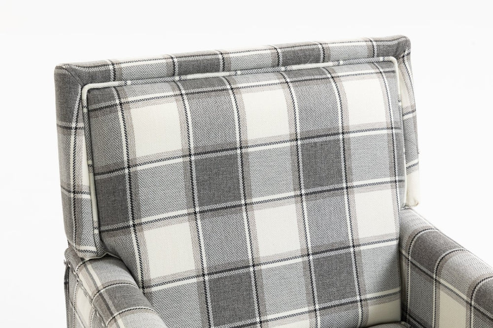 English Elm Upholstered Vintage Armchair Striped Linen Nailhead Trim Turned Legs Living Room W2530P430690