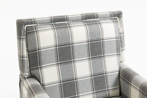 English Elm Upholstered Vintage Armchair Striped Linen Nailhead Trim Turned Legs Living Room W2530P430690