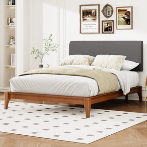 English Elm Grey Linen Upholstered Full Headboard Curved Silhouette Adjustable Height Bedroom N701P192140E