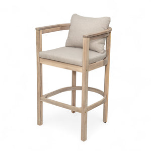 English Elm Christopher Knight Home® - Abaco Acacia Outdoor Barstool Set of 2 with Removable Gray Cushions, Rustic Curved Back Support Beige,Light White N775P294071G