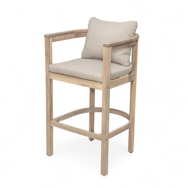 English Elm Christopher Knight Home® - Abaco Acacia Outdoor Barstool Set of 2 with Removable Gray Cushions, Rustic Curved Back Support Beige,Light White N775P294071G