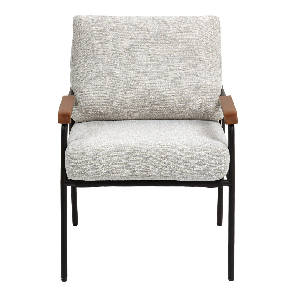 English Elm Modern Accent Chair with Natural Wood Arms, Black Metal Frame, Plush High-Rebound Cushion Comfort Beige W2215P248476