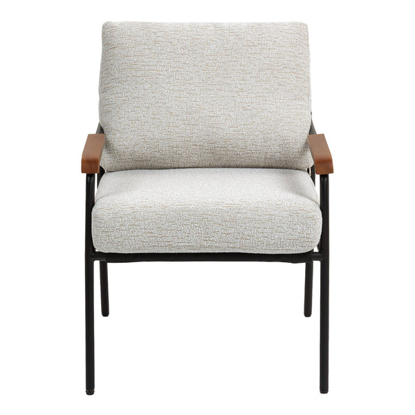 English Elm Modern Accent Chair with Natural Wood Arms, Black Metal Frame, Plush High-Rebound Cushion Comfort Beige W2215P248476