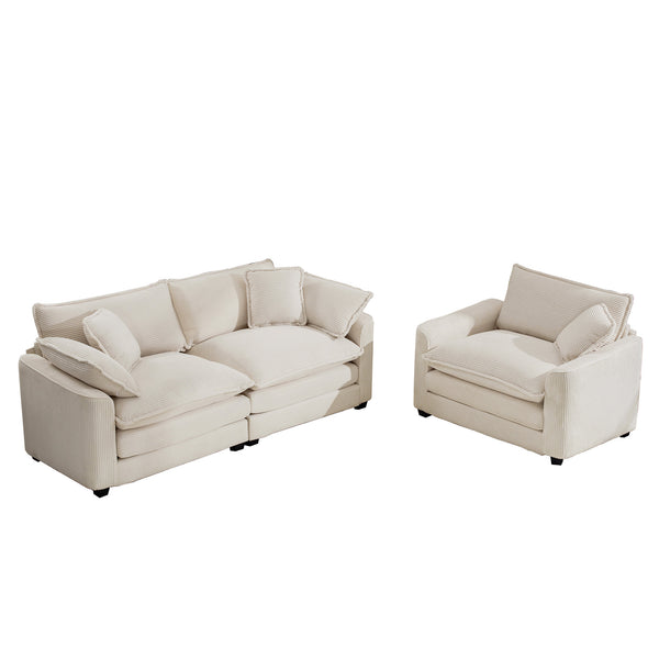 English Elm Modern Two-Piece Living Room Sofa Set In Light Beige Corduroy - Stylish, Comfortable, Versatile Design W714S00769