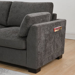 English Elm 130" Modular Sectional Sofa with Folding Table, Dual USB Charging, Hidden Side Pockets, Chenille Comfort Charcoal N723S9710R