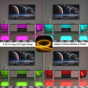 English Elm TV Console Carved Front with Metal Legs – Modern Entertainment Center, High-Capacity Storage Design Black W1701P164320