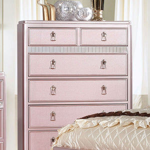 English Elm Contemporary Chic Chest with Gold Accents, Acrylic Trim, Metal Bracket Legs and Dust‑Proof Drawers Rose Gold 21 L x 39 W x 52 H B2741P372223