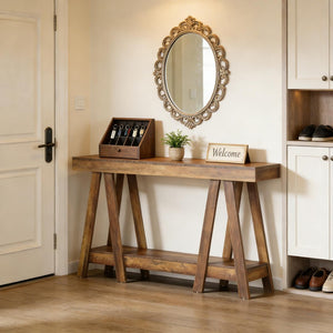 English Elm Hall Console Table Industrial Rustic Two Tier Wood Tone Metal Frame Entryway Sofa T3971P452393