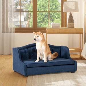 English Elm Robin 35" Tufted Wingback Pet Sofa Bed, Medium, Pacific Blue Stain Resistant High Performance Polyester