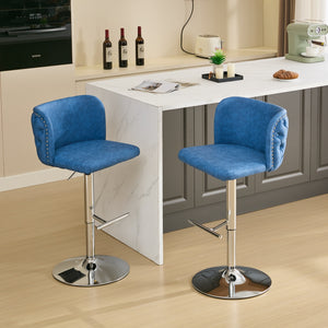 English Elm A&A Modern Swivel Barstools With Adjustable Height & Chrome Base - Stylish Blue Pu Upholstery, Set Of 2 W1143P193494