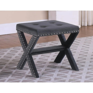 English Elm Velvet Small Tufted Accent Bench with Nailhead Trim and X-Leg Frame, Plush Foam Seat for Entryway Gray 20 L x 19 W x 7 H B011P357419