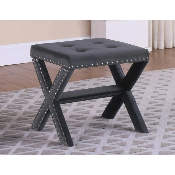 English Elm Velvet Small Tufted Accent Bench with Nailhead Trim and X-Leg Frame, Plush Foam Seat for Entryway Gray 20 L x 19 W x 7 H B011P357419