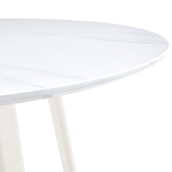 English Elm A modern minimalist circular dining table 42" white patterned MDF top, metal legs, seats 4-6, easy assemble W1151P152778